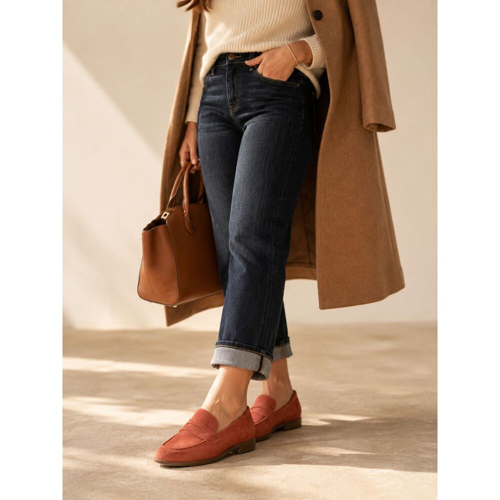 Clarks Suede Penny Loafers Rust Brown Fall Quiet Luxury Academia Shoes 9.5